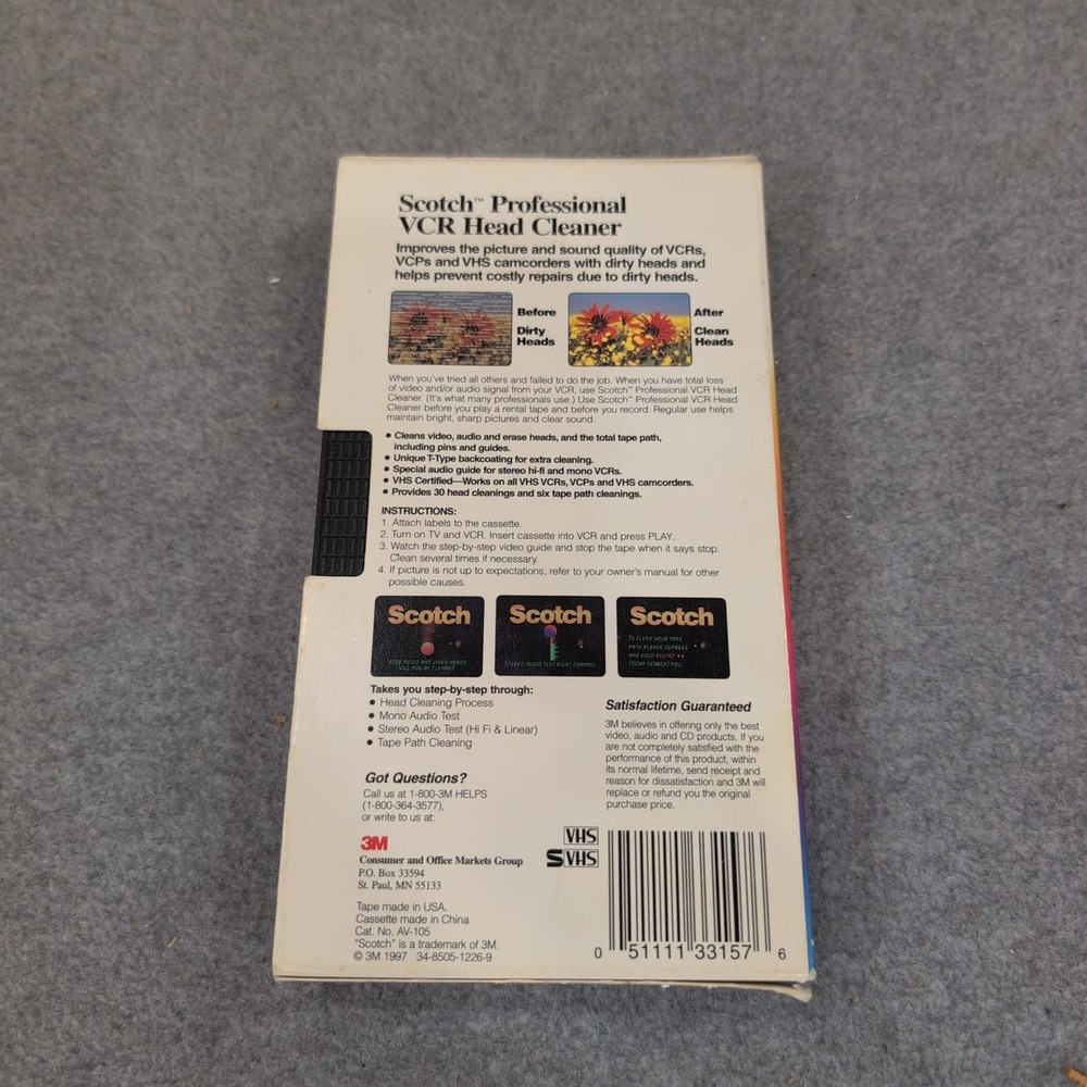 Scotch Professional VCR Head Cleaner VHS Maintenance Tape AV-105 3M Vintage Tech - Picture 2 of 3